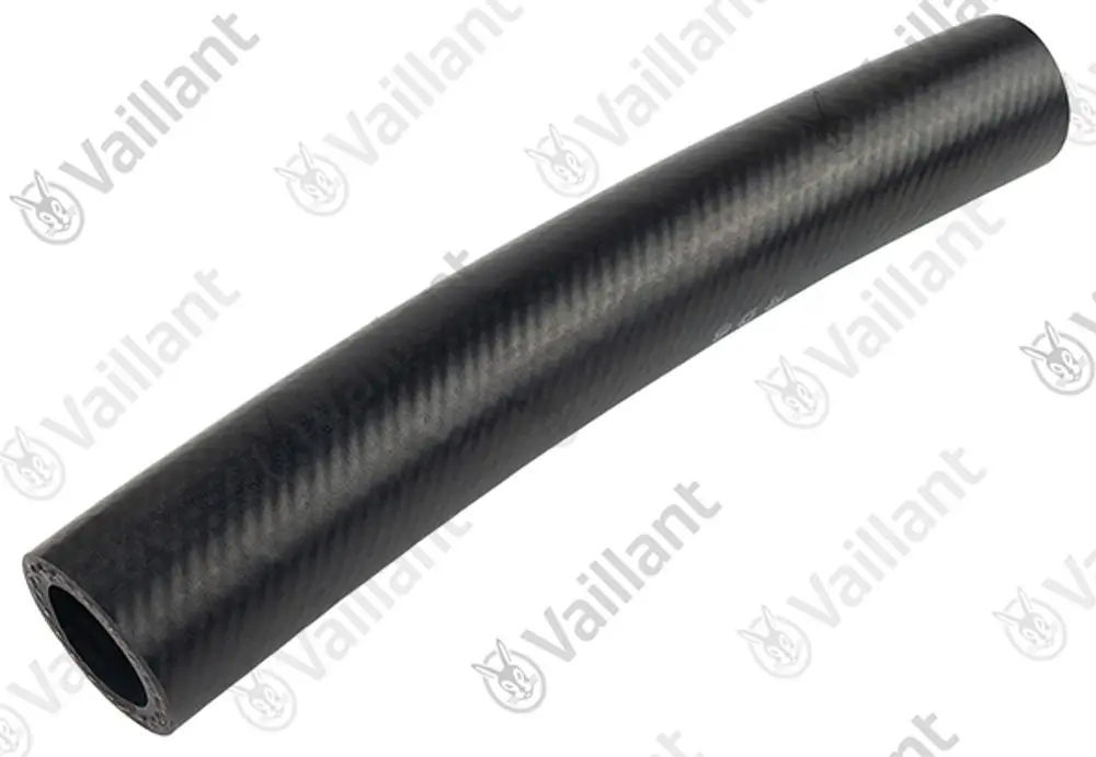 Schwarzer Schlauch mit glatter Oberfläche, dargestellt in gerader Form. Produkt von Vaillant, geeignet für Gasgemischansaugung.
